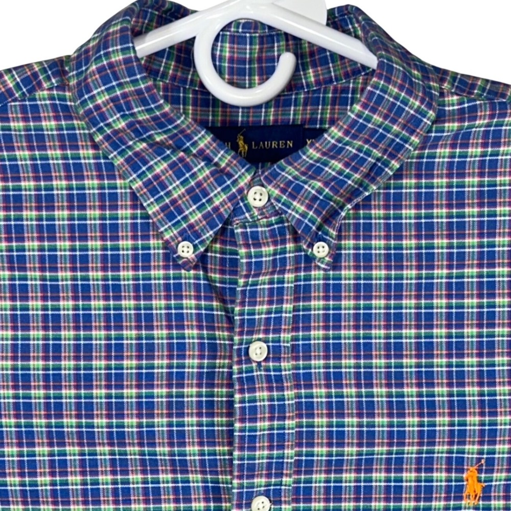 Ralph Lauren Mens XL Plaid Button Down Shirt Blue Green Orange Long Sleeve